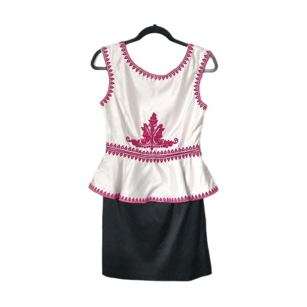 Pearl Georgina Chapman of Marchesa Embroidered Peplum Party Cocktail Dress Sz 6